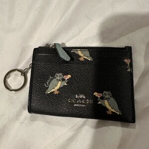Coach Black Owl Print Keychain Pouch